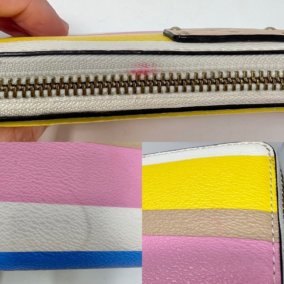 Kate Spade Neda Grove Street Dune Stripe Leather PVC Zip Around Accordion Wallet - Picture 7 of 10